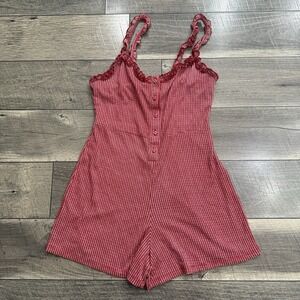 ZARA Ruffle Strap‎ Cami Gingham Tank Top Red Checked Picnic Romper Playsuit Sz M